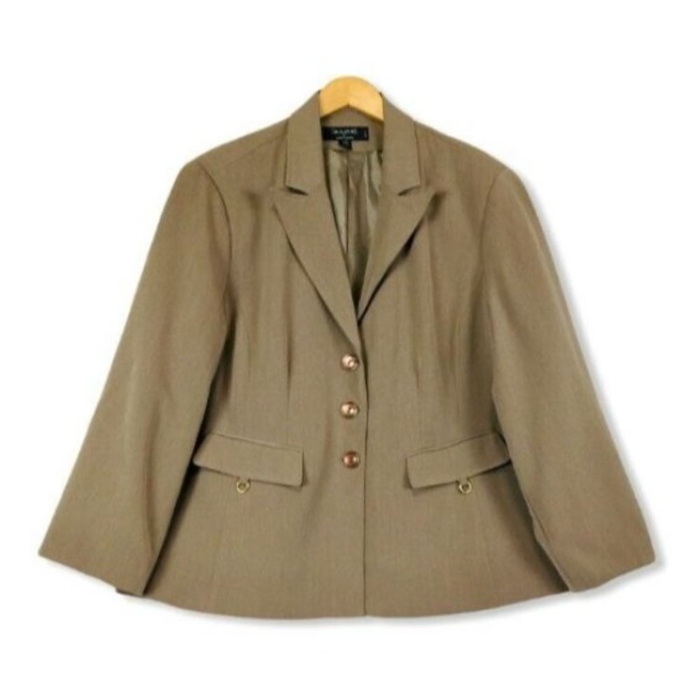 Signature By Larry Levine Suit Jacket Blazer Khaki Beige Long Sleeve Plus 24 W - Picture 1 of 7